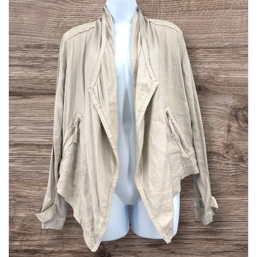 ANTHROPOLOGIE Women's S Gulliver Draped Stone Linen Jacket Faux Suede Trim